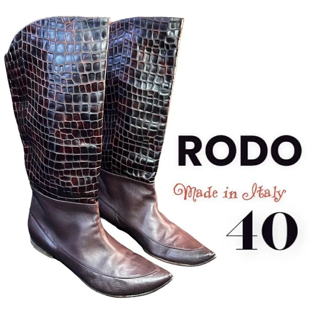 RODO Women's Brown Embossed Pebbled Leather Mid Calf Boots Size 40